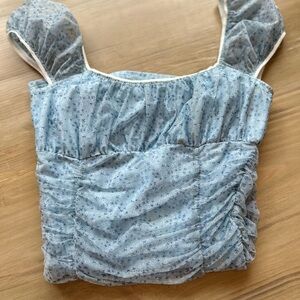 Light Blue Floral Ruched Women's Dress